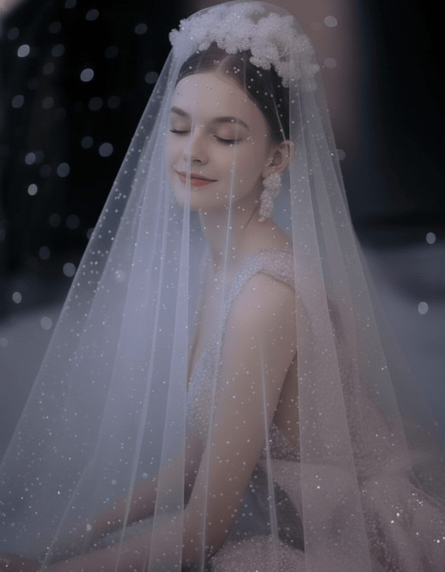Sparkle Tulle Wedding Veil – Glitter Bridal Veil with Pearls | Silque - Wedding Accessories - SilqueBridal