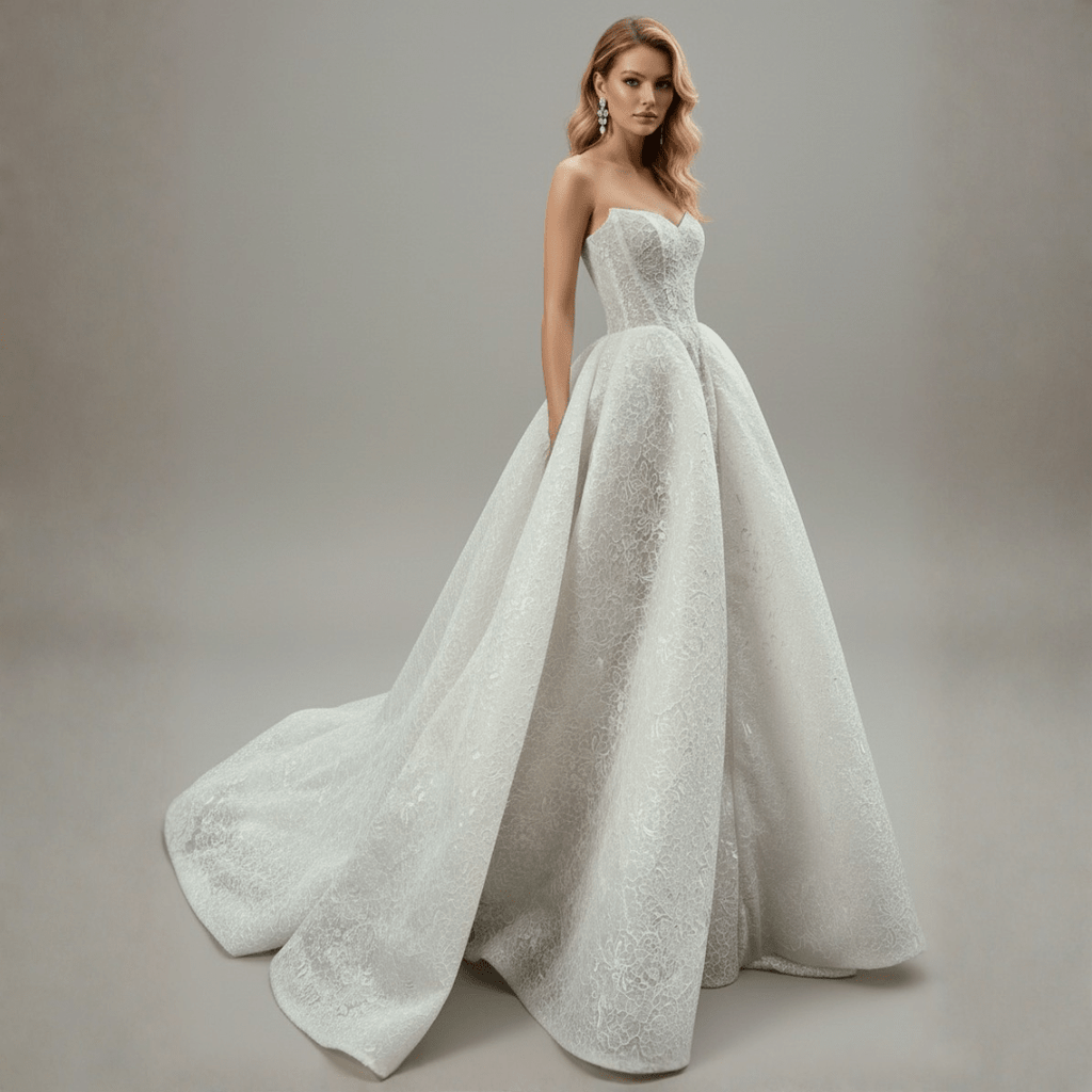 Strapless Lace Ball Gown Wedding Dress – Couture Floral Corset Bridal Gown - Wedding Dress - SilqueBridal
