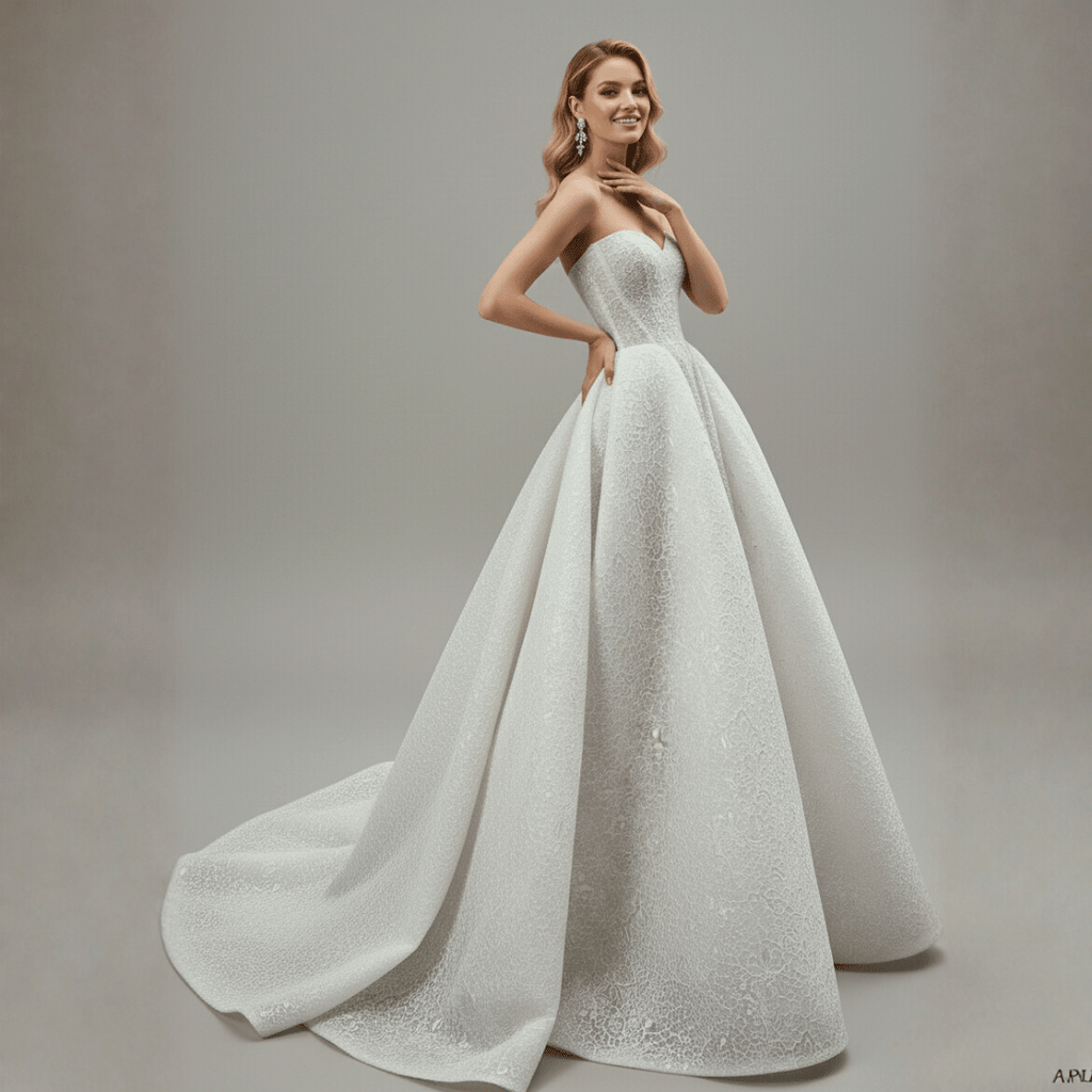 Strapless Lace Ball Gown Wedding Dress – Couture Floral Corset Bridal Gown - Wedding Dress - SilqueBridal
