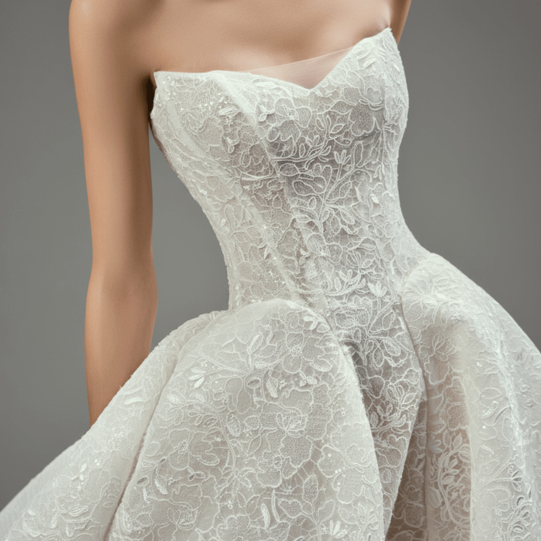 Strapless Lace Ball Gown Wedding Dress – Couture Floral Corset Bridal Gown - Wedding Dress - SilqueBridal