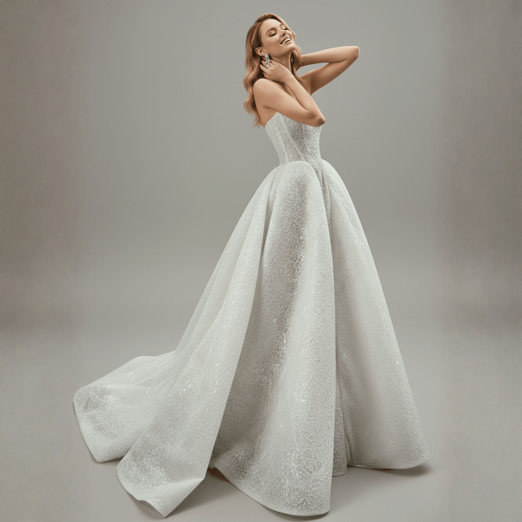 Strapless Lace Ball Gown Wedding Dress – Couture Floral Corset Bridal Gown - Wedding Dress - SilqueBridal