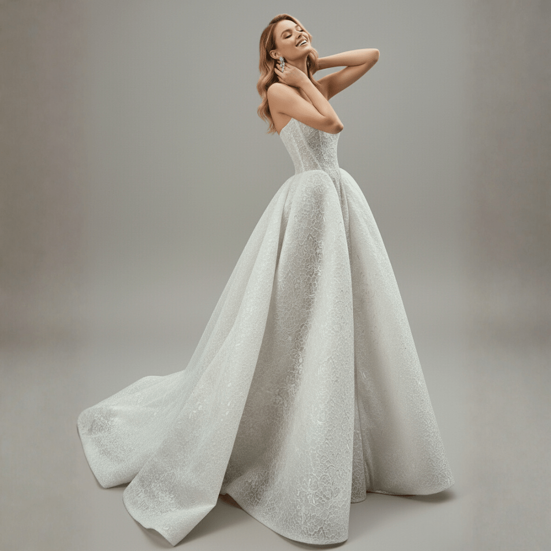 Strapless Lace Ball Gown Wedding Dress – Couture Floral Corset Bridal Gown - Wedding Dress - SilqueBridal