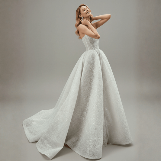 Strapless Lace Ball Gown Wedding Dress – Couture Floral Corset Bridal Gown - Wedding Dress - SilqueBridal