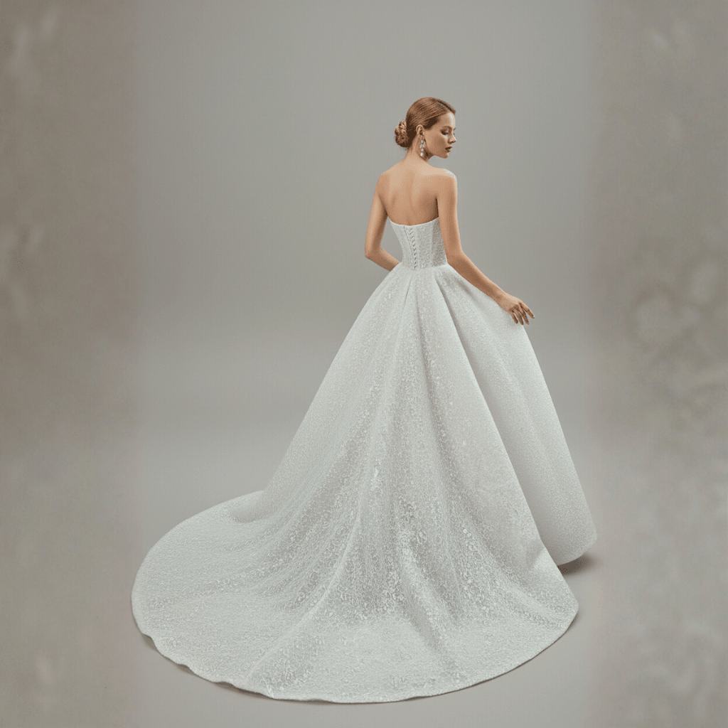 Strapless Lace Ball Gown Wedding Dress – Couture Floral Corset Bridal Gown - Wedding Dress - SilqueBridal