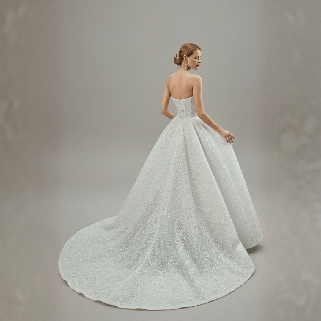 Strapless Lace Ball Gown Wedding Dress – Couture Floral Corset Bridal Gown - Wedding Dress - SilqueBridal