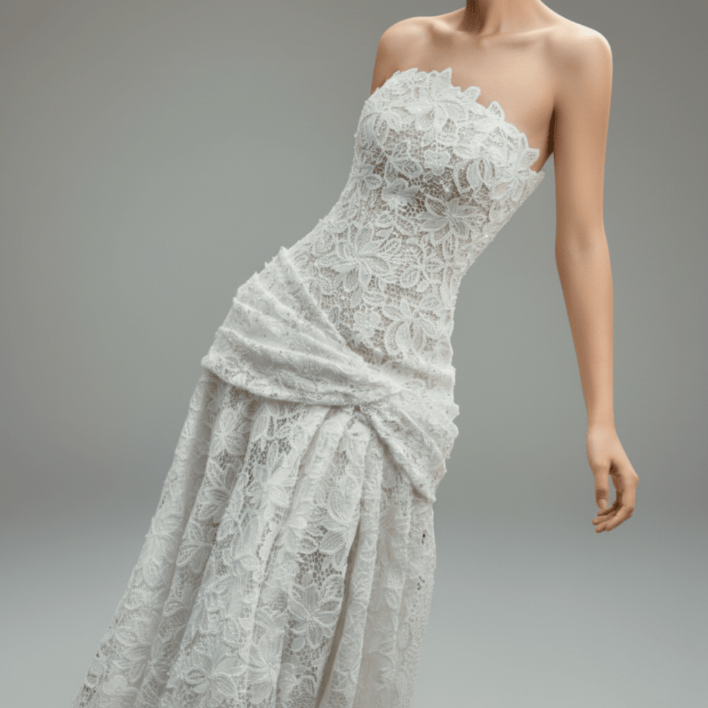 Strapless Lace Fit and Flare Wedding Dress – Modern Romantic Bridal Gown | Silque Bridal - Wedding Dress - SilqueBridal