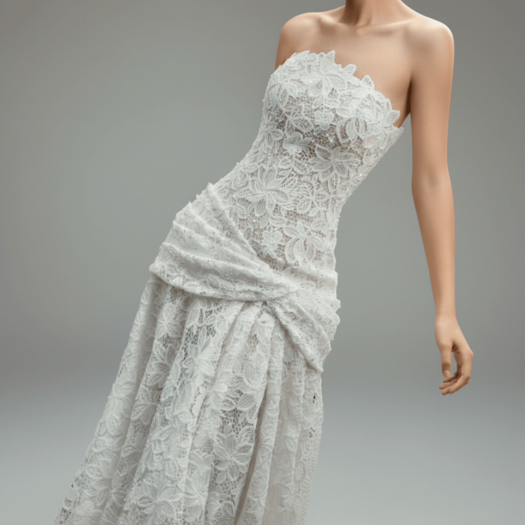 Strapless Lace Fit and Flare Wedding Dress – Modern Romantic Bridal Gown | Silque Bridal - Wedding Dress - SilqueBridal