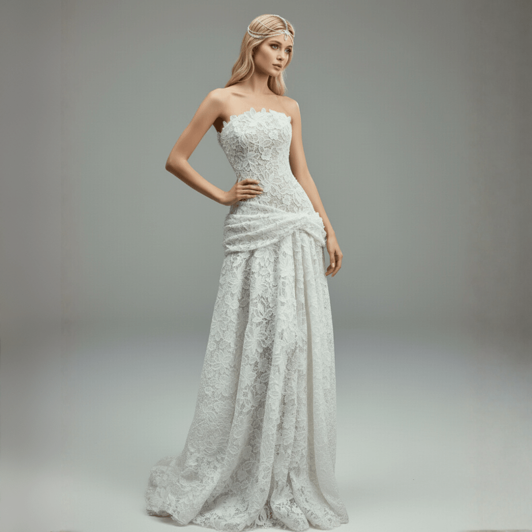 Strapless Lace Fit and Flare Wedding Dress – Modern Romantic Bridal Gown | Silque Bridal - Wedding Dress - SilqueBridal