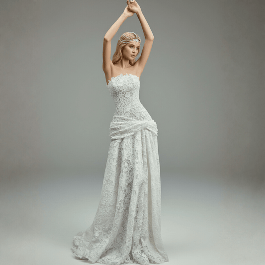 Strapless Lace Fit and Flare Wedding Dress – Modern Romantic Bridal Gown | Silque Bridal - Wedding Dress - SilqueBridal