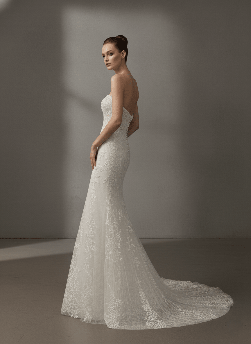 Strapless Lace Mermaid Wedding Dress Sweetheart Corset Bridal Gown Fitted Elegant Train Dress - Wedding Dress - SilqueBridal