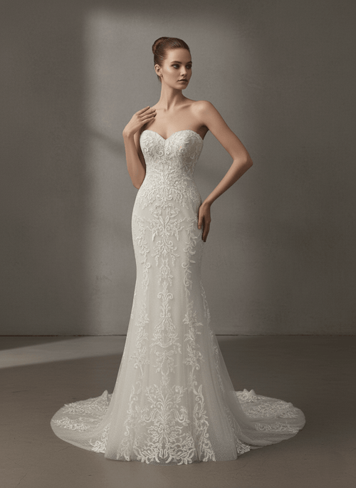Strapless Lace Mermaid Wedding Dress Sweetheart Corset Bridal Gown – SilqueBridal