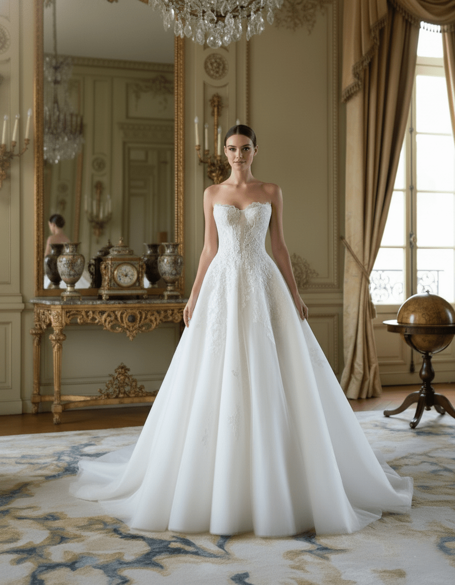 Strapless Princess Wedding Dress A - Line Lace Corset Bridal Gown with Full Skirt - Wedding Dress - SilqueBridal