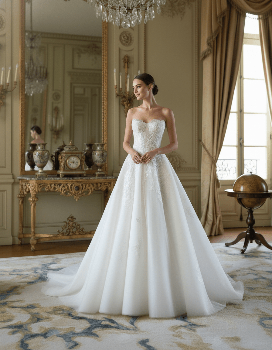 Strapless Princess Wedding Dress A - Line Lace Corset Bridal Gown with Full Skirt - Wedding Dress - SilqueBridal
