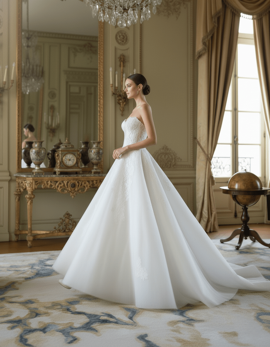 Strapless Princess Wedding Dress A - Line Lace Corset Bridal Gown with Full Skirt - Wedding Dress - SilqueBridal