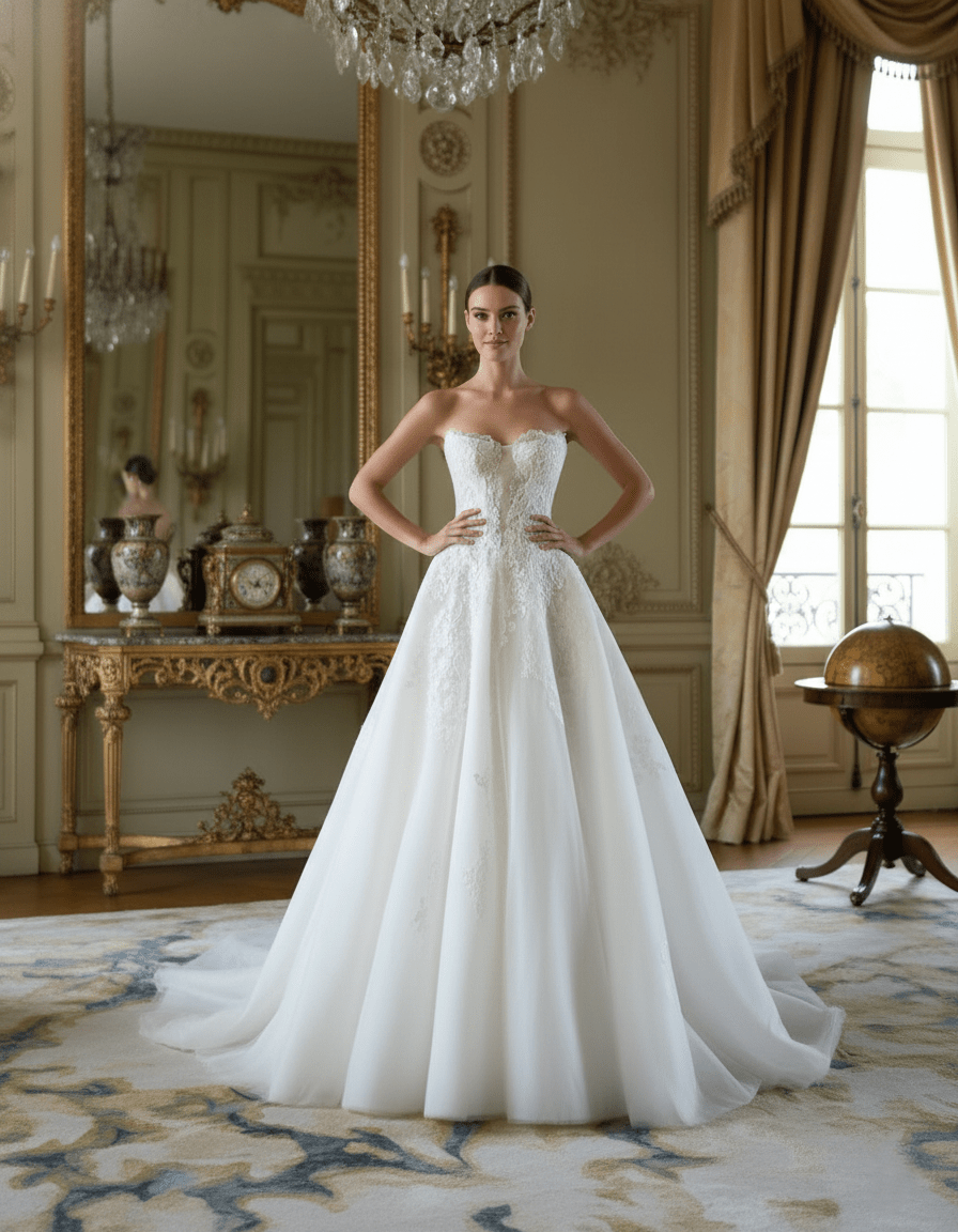 Strapless Princess Wedding Dress A - Line Lace Corset Bridal Gown with Full Skirt - Wedding Dress - SilqueBridal