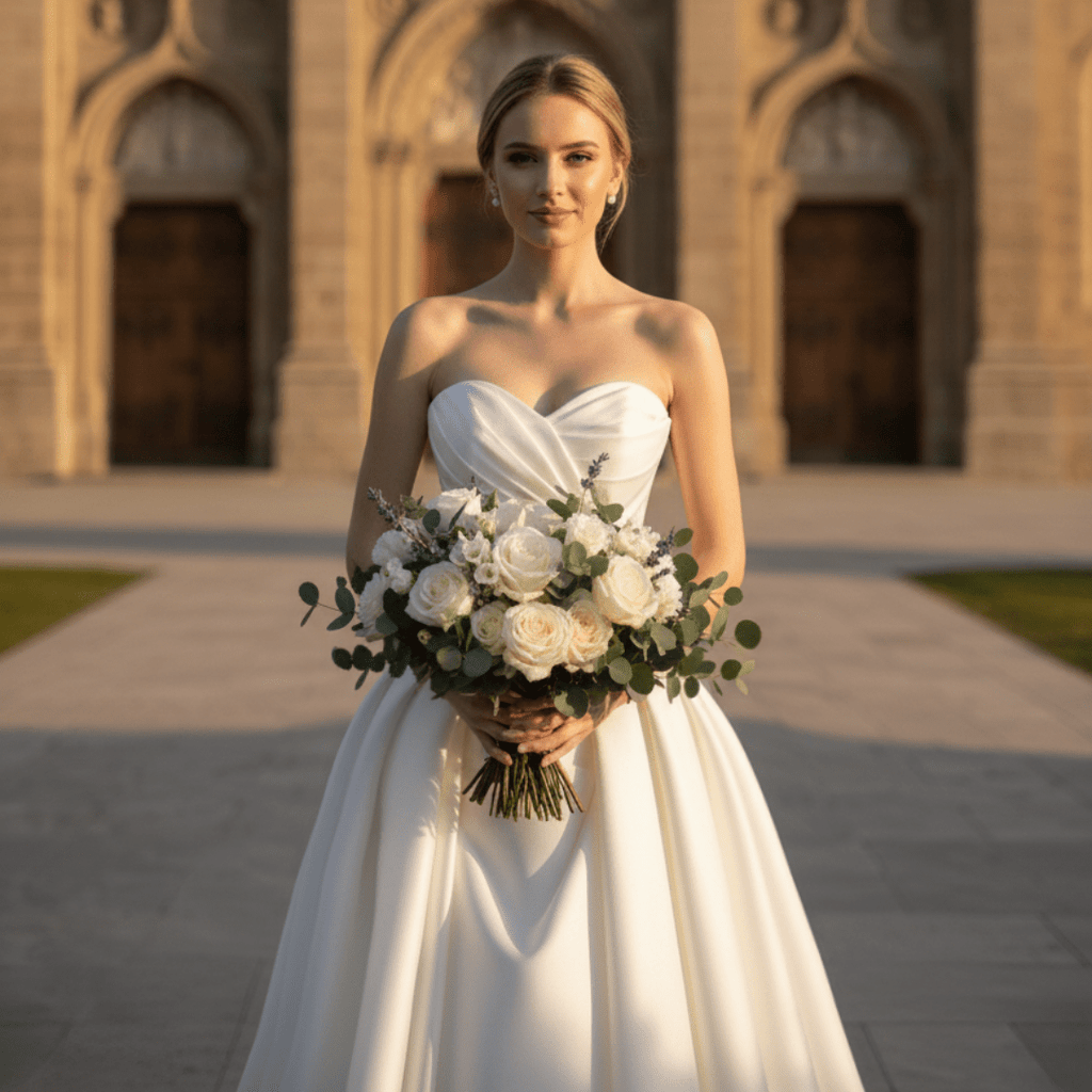 Strapless Satin Ball Gown with Draped Corset – Timeless Modern Romance | Silque Bridal - Wedding Dress - SilqueBridal