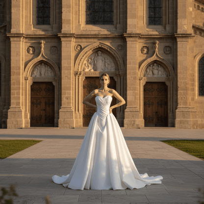 Strapless Satin Ball Gown with Draped Corset – Timeless Modern Romance | Silque Bridal - Wedding Dress - SilqueBridal