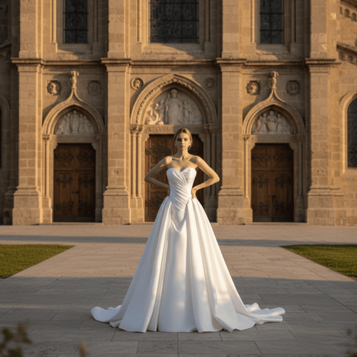Strapless Satin Ball Gown with Draped Corset – Timeless Modern Romance | Silque Bridal - Wedding Dress - SilqueBridal