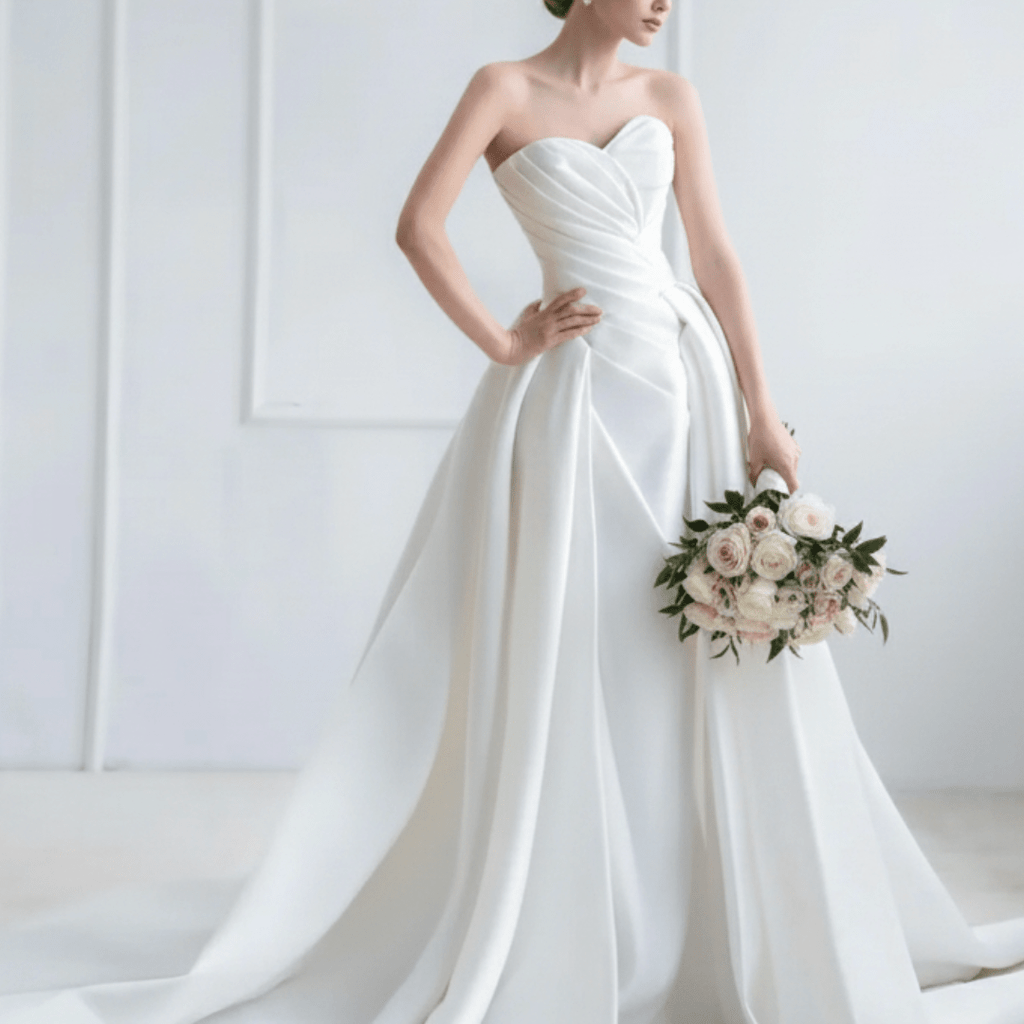 Strapless Satin Ball Gown with Draped Corset – Timeless Modern Romance | Silque Bridal - Wedding Dress - SilqueBridal