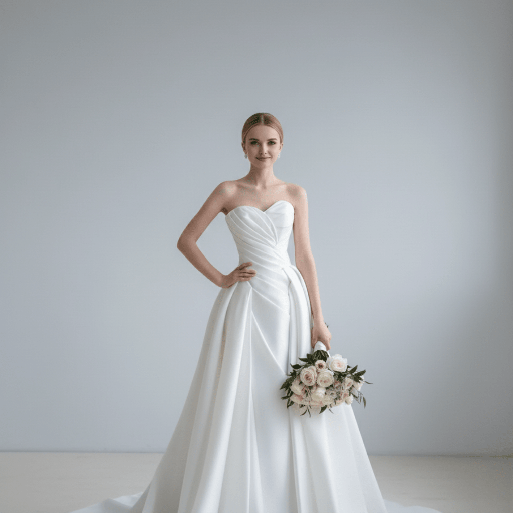 Strapless Satin Ball Gown with Draped Corset – Timeless Modern Romance | Silque Bridal - Wedding Dress - SilqueBridal