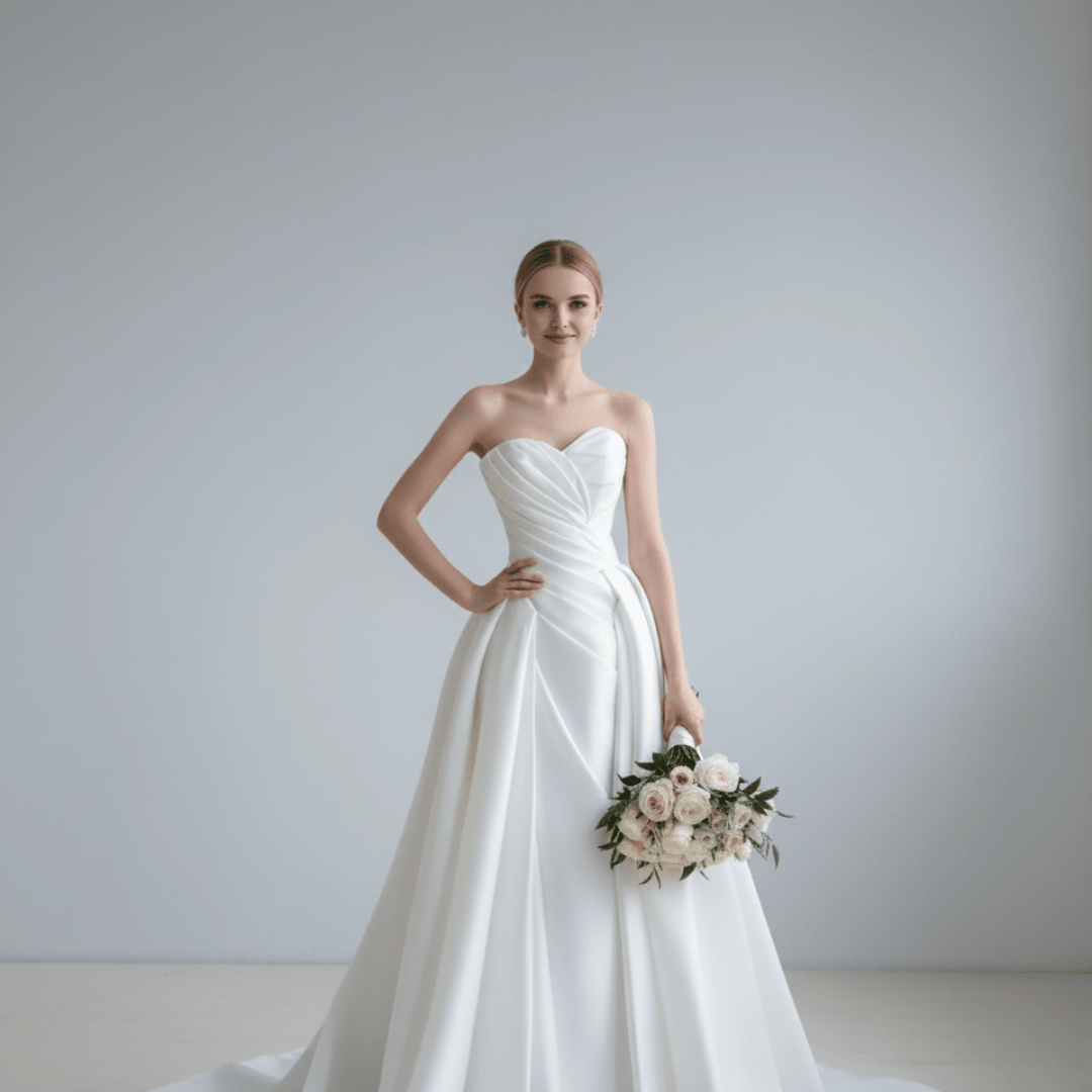 Strapless Satin Ball Gown with Draped Corset – Timeless Modern Romance | Silque Bridal - Wedding Dress - SilqueBridal