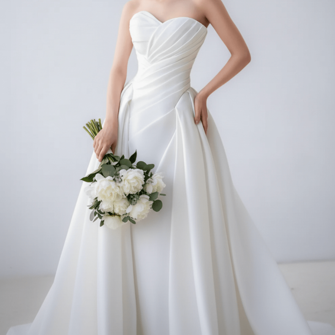 Strapless Satin Ball Gown with Draped Corset – Timeless Modern Romance | Silque Bridal - Wedding Dress - SilqueBridal