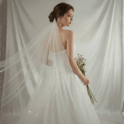 Strapless Sparkle A - Line Wedding Dress – Elegant Beaded Tulle Bridal Gown | Silque Bridal - Wedding Dress - SilqueBridal
