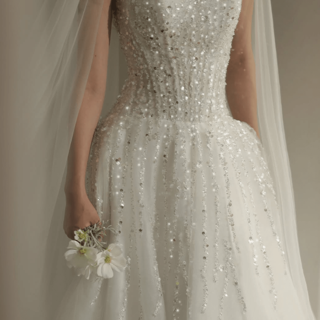 Strapless Sparkle A - Line Wedding Dress – Elegant Beaded Tulle Bridal Gown | Silque Bridal - Wedding Dress - SilqueBridal