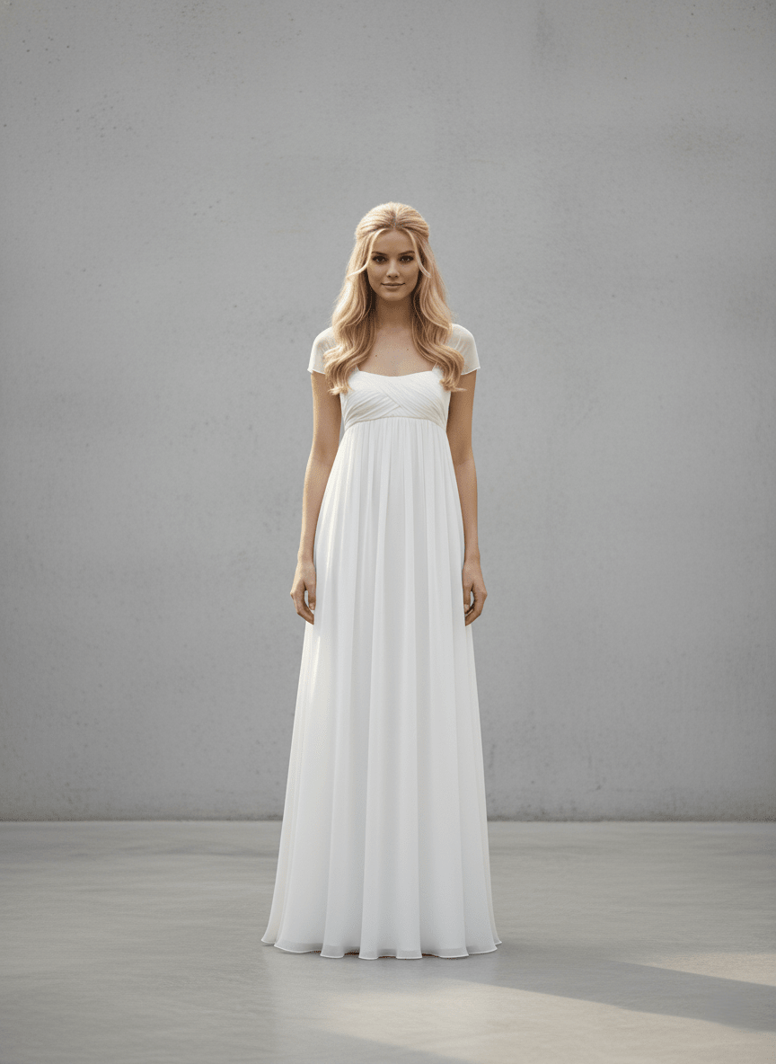 The Athena Gown - Minimalist Empire Waist Chiffon Wedding Dress - Wedding Dress - SilqueBridal