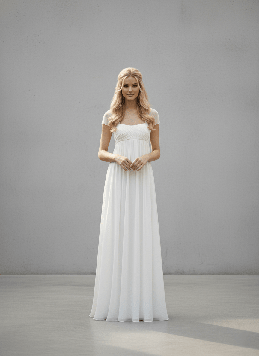 The Athena Gown - Minimalist Empire Waist Chiffon Wedding Dress - Wedding Dress - SilqueBridal