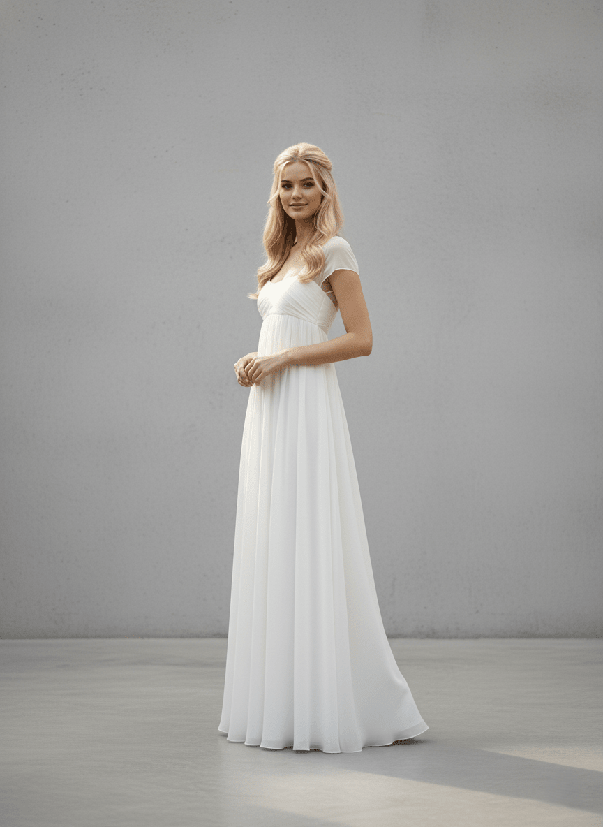 The Athena Gown - Minimalist Empire Waist Chiffon Wedding Dress - Wedding Dress - SilqueBridal