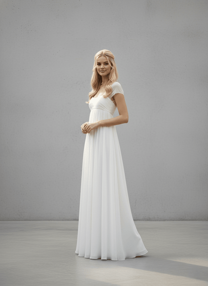 The Athena Gown - Minimalist Empire Waist Chiffon Wedding Dress - Wedding Dress - SilqueBridal