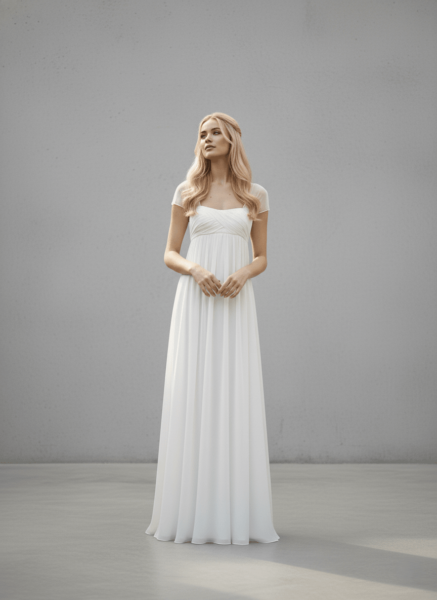 The Athena Gown - Minimalist Empire Waist Chiffon Wedding Dress - Wedding Dress - SilqueBridal