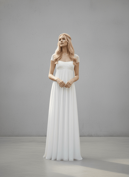 The Athena Gown - Minimalist Empire Waist Chiffon Wedding Dress - Wedding Dress - SilqueBridal