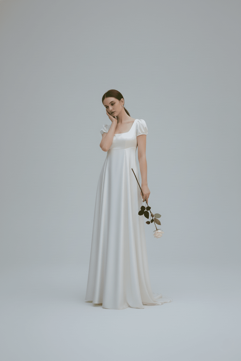 The Daphne Gown - Minimalist Empire Waist Puff Sleeve Wedding Dress - Wedding Dress - SilqueBridal