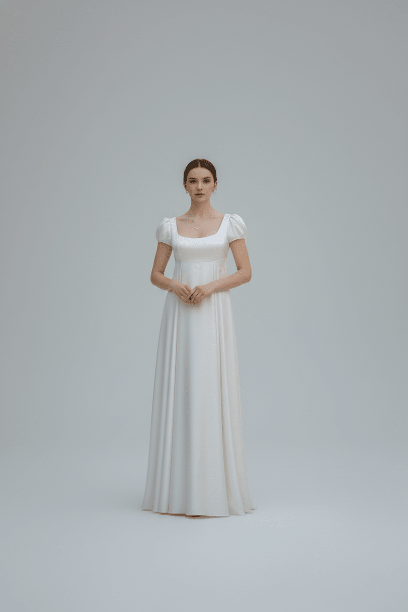 The Daphne Gown - Minimalist Empire Waist Puff Sleeve Wedding Dress - Wedding Dress - SilqueBridal