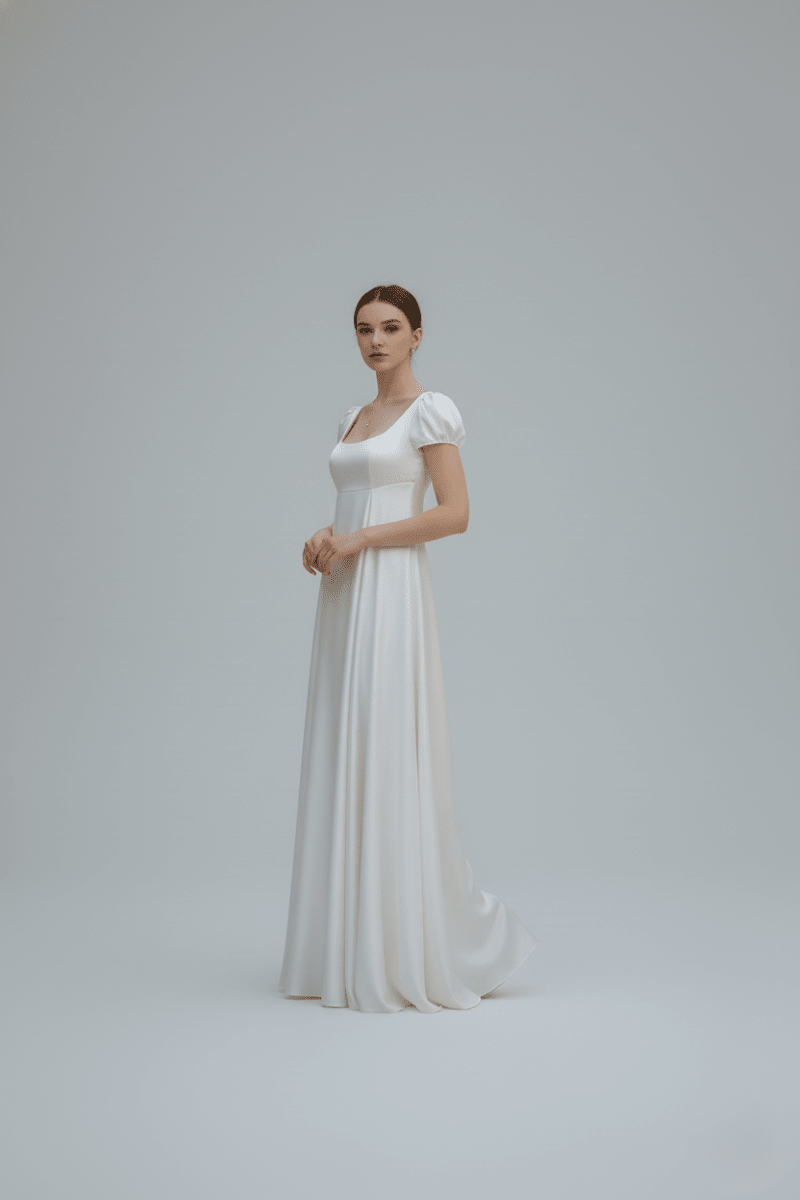 The Daphne Gown - Minimalist Empire Waist Puff Sleeve Wedding Dress - Wedding Dress - SilqueBridal