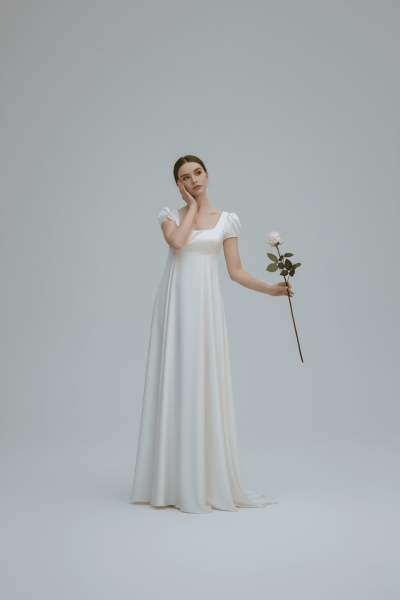 The Daphne Gown - Minimalist Empire Waist Puff Sleeve Wedding Dress - Wedding Dress - SilqueBridal
