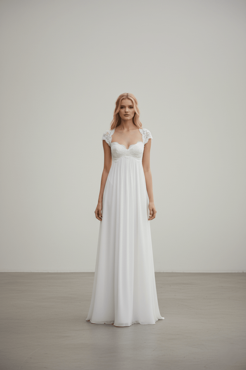 The Juliet Gown - Romantic Lace Cap Sleeve Empire Waist Wedding Dress - Wedding Dress - SilqueBridal