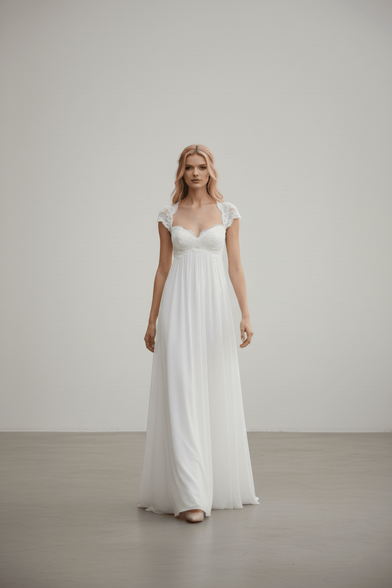 The Juliet Gown - Romantic Lace Cap Sleeve Empire Waist Wedding Dress - Wedding Dress - SilqueBridal