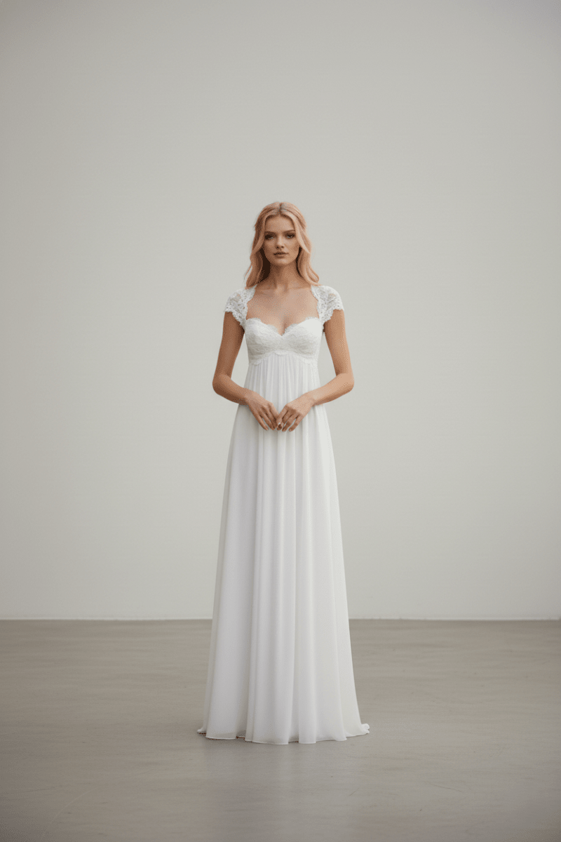 The Juliet Gown - Romantic Lace Cap Sleeve Empire Waist Wedding Dress - Wedding Dress - SilqueBridal