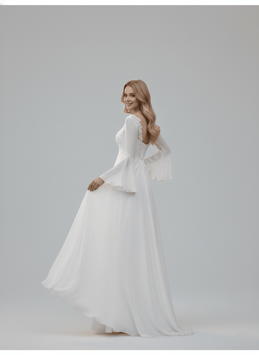The Willow Gown - Boho Long Bell Sleeve Empire Waist Wedding Dress - Wedding Dress - SilqueBridal