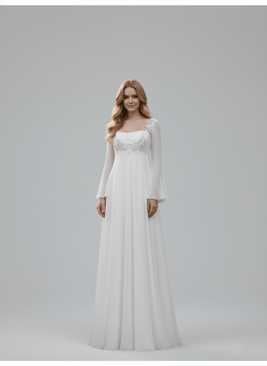 The Willow Gown - Boho Long Bell Sleeve Empire Waist Wedding Dress - Wedding Dress - SilqueBridal