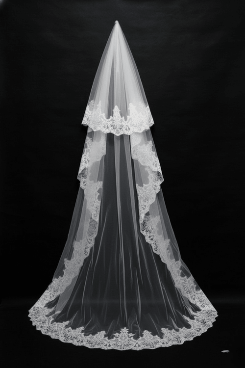 Two - Tier Lace Wedding Veil – Classic Embroidered Chapel Veil | Silque - Wedding Accessories - SilqueBridal